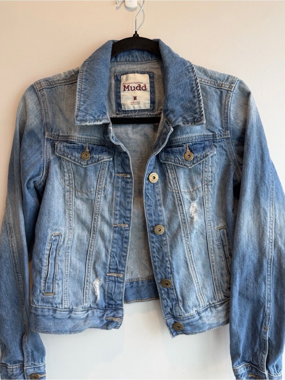 Classic Mudd Denim Jean Jacket - Junior M Blue Cotton Distressed Y2K Classic